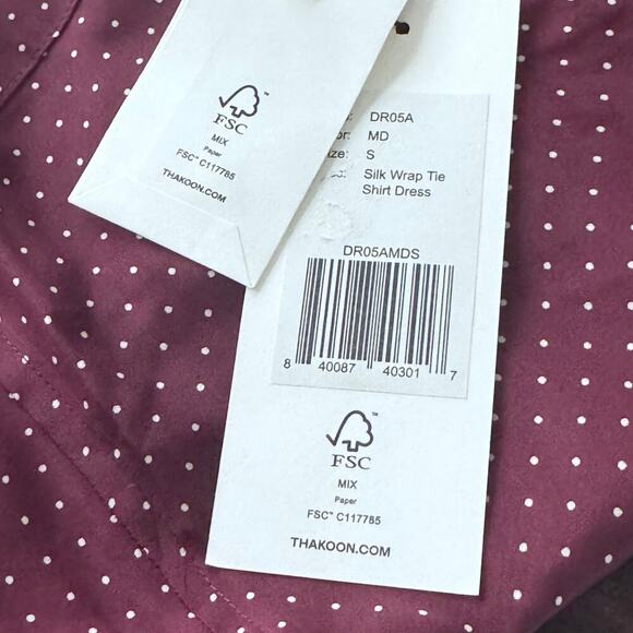 New THAKOON Silk Wrap Tie Shirt Dress Martin White Polka Dot Button Front Sz S - Picture 9 of 15